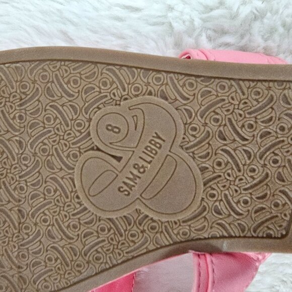 Sam & Libby Pink Faux Leather Square Toe Flat Slide On Thong Sandal Size 8 - Picture 12 of 14